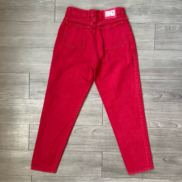 Vintage 80s BONGO High Waisted Red Tapered Leg Denim Jeans Size 32 - Picture 2 of 5